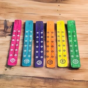 Set of 6 Handmade Hand-painted wooden incense holder catcher chakra Energy